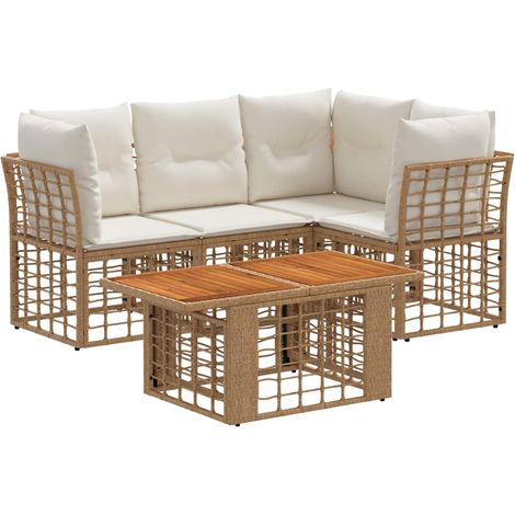 Conjunto de sofás de jardín 5 uds. Natural y Crema vidaXL (1/5)
