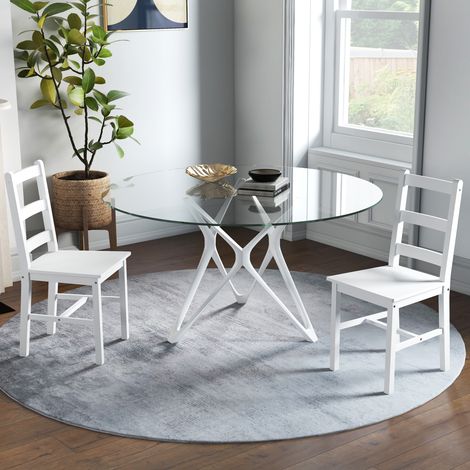 Ensemble de 2 chaises de salle à manger en pin massif, chaises de cuisine rustiques à lattes, blanches (1/5)