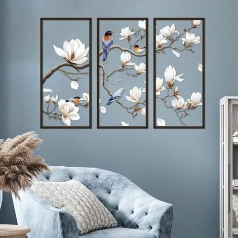 ShxTrade Grande décoration murale en métal avec oiseaux sur branche d'arbre - Sculpture murale pour maison, salon, jardin, chambre à coucher (1/5)