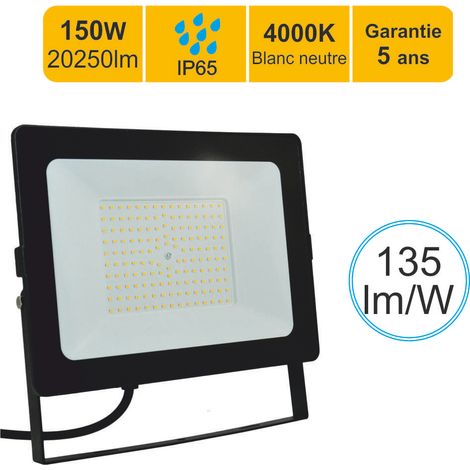 Projecteur LED pro haute puissance 150W 20250lm 135lm/W 4000K IP65 - câble 1M - garantie 5 ans