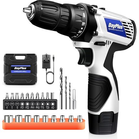 Mini perceuse électrique sans fil / jeu de tournevis (y compris une batterie), tournevis électrique 12V / jeu d'outils de tournevis, avec lampe de travail à LED, couple maximal 45 nm (1/5)