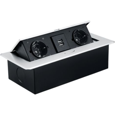 Prise Encastrable Plan de Travail argent, Multiprise Plan de Travail Cuisine avec 2 Prises +2USB