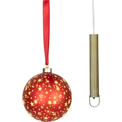 Boule Led Micro, Lumière Chaude, Pour Usage Intérieur, Fonctionne Sur Piles, ø14 Cm, Rouge Avec Fil Argenté