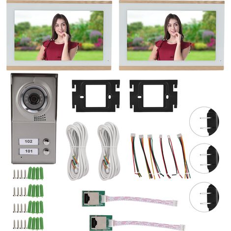 Sonnette vidéo WiFi 10 pouces, 2 moniteurs, vision nocturne, détection de mouvement sans fil, interphone audio bidirectionnel pour Tuya, 100-240V, prise US. (1/5)