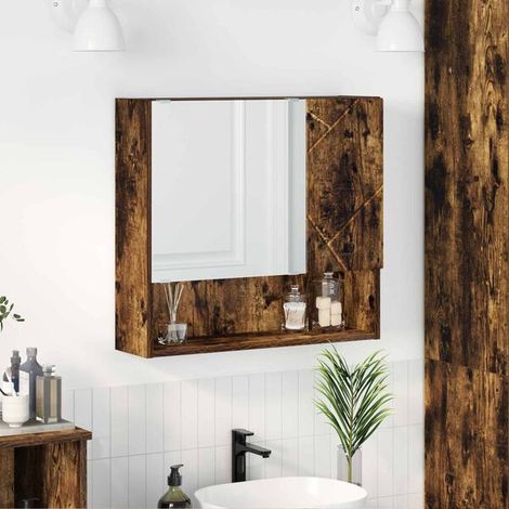 Armoire de Rangement Miroir Chêne Fumé 59 x 17 x 55 cm Bois d'Ingénierie, Design Moderne (1/5)