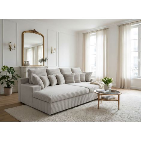 Bigsofa Couchgarnitur AROSA Megasofa in Stoff Tilia Hellgrau