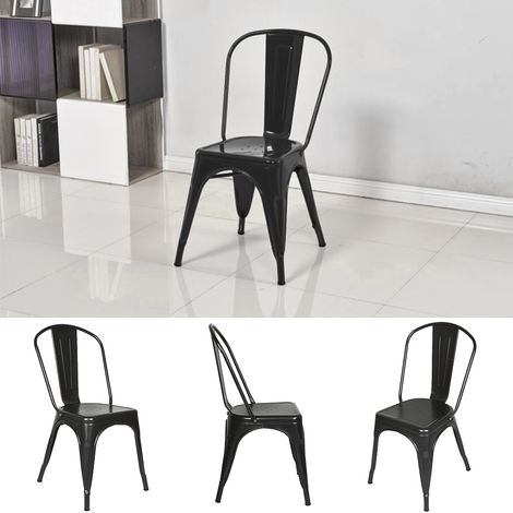 Juego de 4 sillas de comedor de cocina de barra de estilo industrial acabado negro brillante (1/5)