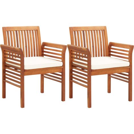 vidaXL Garden Dining Chairs with Cushions 2 pcs Solid Acacia Wood (1/5)