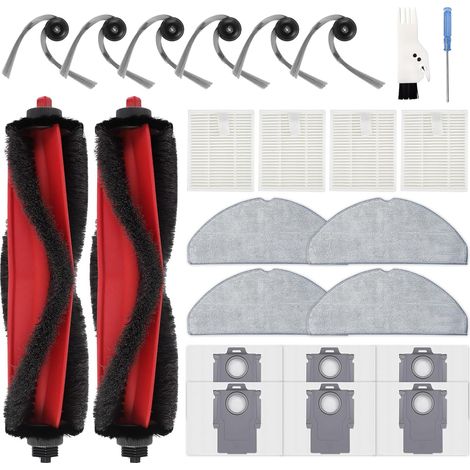 Lot de 24 accessoires pour aspirateur Roborock Q7 L5+, Q7 M5+, 2 brosses principales, 6 brosses latérales, 4 filtres HEPA, 4 chiffons de nettoyage, 6 sacs à poussière, kit (1/5)
