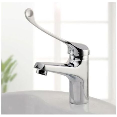 Mitigeur Lavabo avec Poignée Médicale, Robinet de Salle de Bains PMR, Chromé, Argent (1/4)