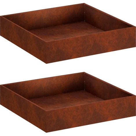 Macetero de Jardín 2 uds. Oxidado 80 x 80 x 20 cm Acero oxidado vidaXL