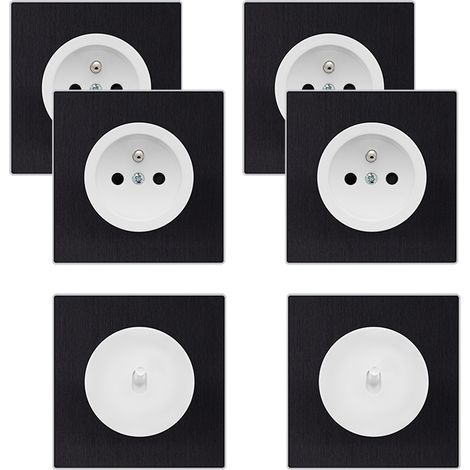 Lot appareillage design : 4 prises 2P+T + 2 va-et-vient blanc glossy avec 6 plaques simples métallisé anthracite (1/5)