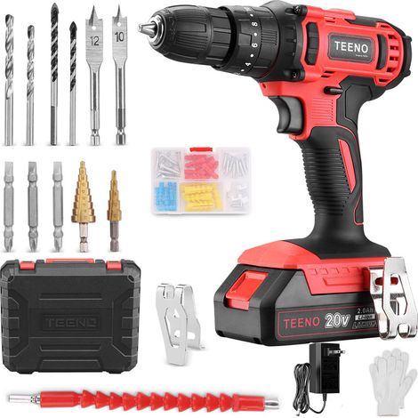 Perceuse visseuse sans fil 20V avec 1 batteries 2 Ah + chargeur – Couple 40Nm, Perceuse visseuse à percussion – 18+3 réglages pour perçage bois et béton (1/4)