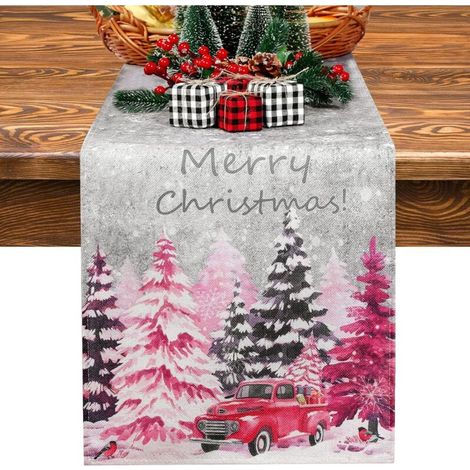 40 x 140 cm, rose, Chemin de table sapin de Noël, décoration de table style ferme, hiver, pour la cuisine ou la salle à manger, intérieur ou extérieur (1/5)