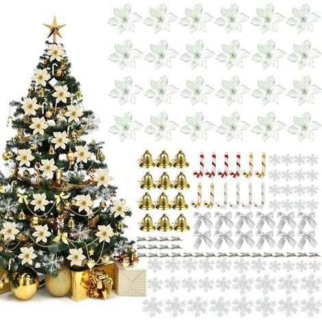Set di 120 fiori natalizi, decorazioni per albero di Natale, fiori artificiali (1/5)