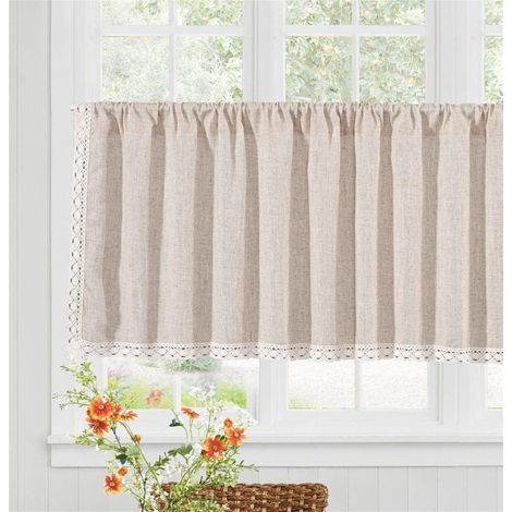 Café Rideau Boho en Lin Court Rideaux de Fenêtre avec Tige Poche Ferme Cuisine Rideaux De Fenêtre pour Décoratif Salon Petites Chambre pour Fenêtres Decor, Beige 1 Pièces 150x45 cm (1/5)