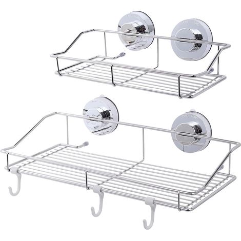 Etagère de Douche à Ventouse Forte Panier Douche Montage Mural sans Perçage Etagere Rangement Acier Inoxydable Accessoires pour Salle de Bain et Cuisine (1/5)