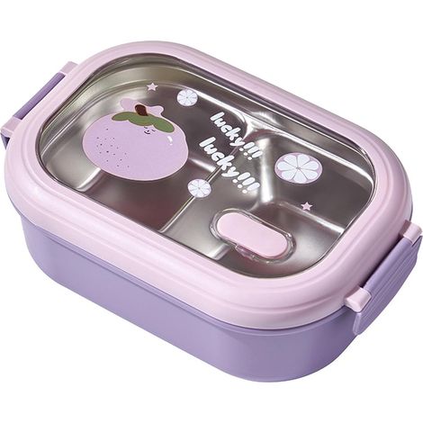 Boîte à pain en acier inoxydable - Thermique - Anti-fuite avec compartiments - 1 pièce - Pour étudiants et bureau - Violet (1/5)