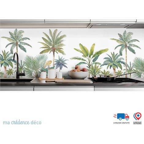 Crédence : Fresque tropicale et palmiers - Couleur Vert jaune - Alu composite - 60 - 120 (1/3)
