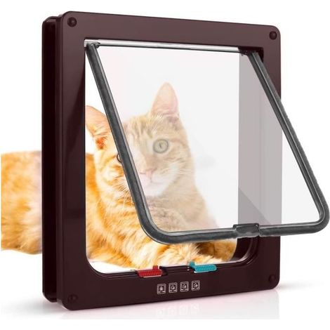 19 x 20 x 5.4cm Chatière pour Chat avec magnétique à 4 Voies, Chatière Silencieux double verrouillable trappe pour chat Chien-brune (1/3)