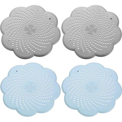 4 filtri di scarico universali in silicone, protezione per lo scarico in silicone, raccogli capelli per doccia e filtro per capelli per vasca da bagno, per lavello, cucina e doccia - 2 grigi e 2 blu