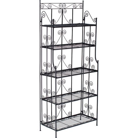Etagère sur pieds avec 5 niveaux rangement balcon terrasse salon pliable en métal noir 100008913 (1/5)