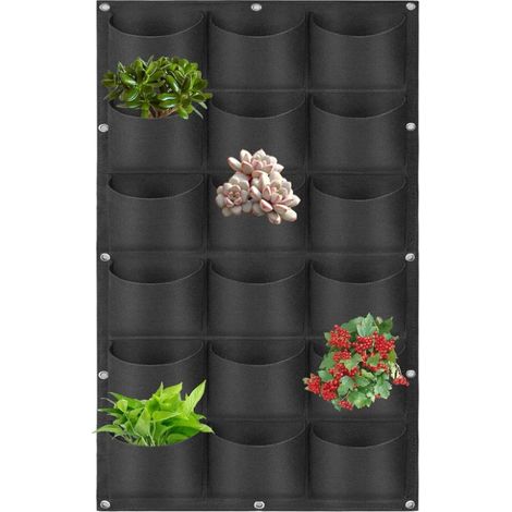 Vertikaler Hänge-Pflanzbeutel mit 18 Fächern, Wandpflanzgefäß, für den Gemüsegarten im Freien, 1,0 m x 0,5 m, Schwarz (1/5)