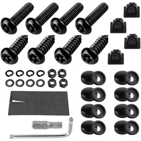 Kit de vis antivol pour plaque d'immatriculation - Matériel de montage de plaque d'immatriculation en acier inoxydable - M6 (0,6 cm) - Vis inviolables - écrou de fixation - Capuchons pour montage de (1/5)