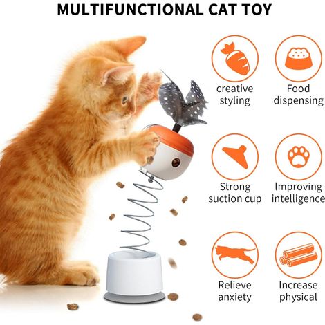 Giocattolo interattivo per gatti con barra stimolante e distributore di cibo per gatti, resistente, atossico e sicuro per il gioco in casa, ottimo per l'esercizio. (1/4)