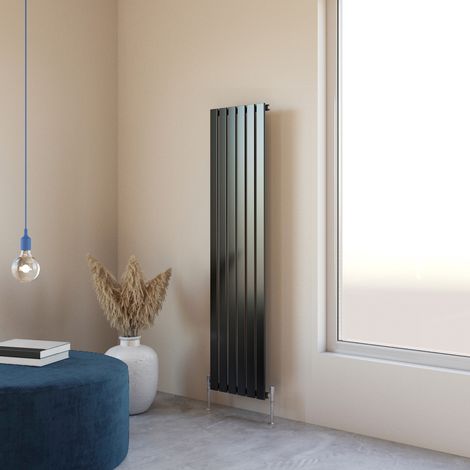 Acezanble 1600x408mm Single Black Vertical Flat Panel Central Heating Designer Radiator