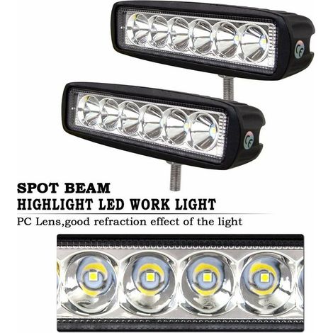 VURAHOME - Phare de Travail LED Barre LED 12V 18W 15cm Projecteur LED Voiture Etanche IP67 Spot Feux Antibrouillard LED Feux de Travail pour 4x4 Moto Voiture Camion Tracteur SUV Bateau (1/3)