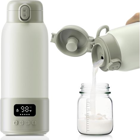 Portable milk warmer, 17 oz large capacity baby bottle warmer, fast heating for breast milk, formula, and water, for travel with pasteurization