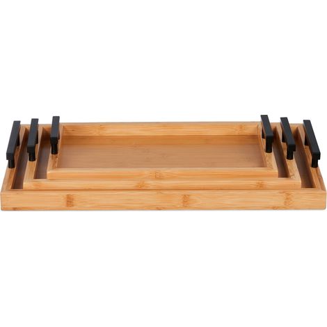 Set di 3 vassoi da portata impilabili ideali per colazioni e aperitivi 60 x 30 x 10 cm in bambù naturale 130013761