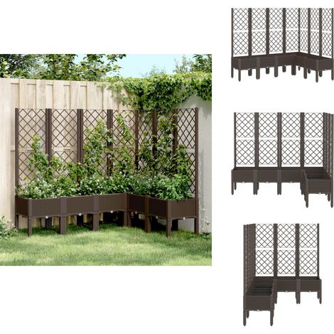 Jardinière avec treillis marron 160x120x142 cm PP - Jardinier - Pot Plante Grimpante - Bac Plantation - Décoration Extérieur - Pot En Rotin (1/5)