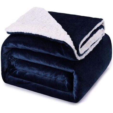 Couverture Epaisse 130cmX160cm, 480GSM Chaude et Confortable, Douce et Moelleuse, Sherpa Sheep, Lavable à la Machine Facile à Manipuler,Cadeau Pratique，Sherpa Bleu Marinedengyank