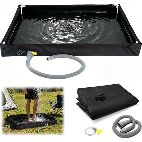 Bac à douche pliable 80x80x10 cm, bac à douche portable avec tuyau d’évacuation, bâche de tente de toit imperméable Oxford durable pour l’intérieur et l’extérieur, base de douche de camping pour plage (1/5)