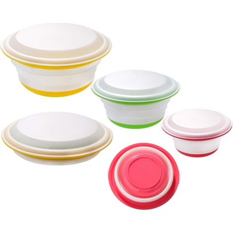 Bol de pique-nique portable pliable en silicone 3 PCS avec couvercle