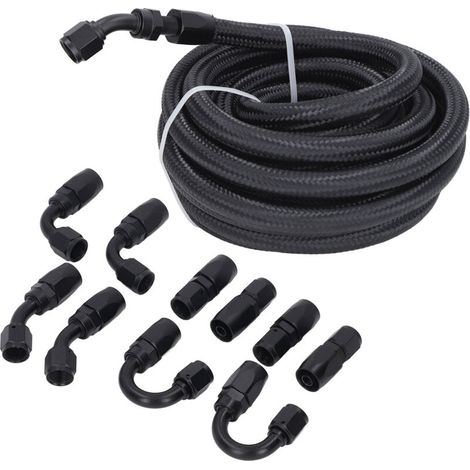6AN Fuel Line Fitting Kit, 20-Foot Hose, 10 Pieces Black Anodized Aluminum, 500 Psi Universal for Car and Boat (1/5)