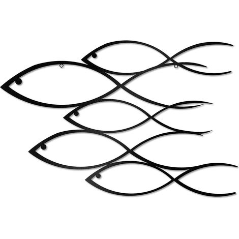 Art mural nautique métal école de poissons 40x26 cm, décoration chic intérieur/extérieur pour maison, bureau ou fenêtre (1/4)