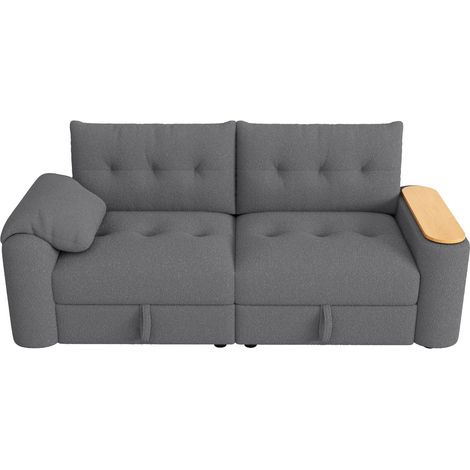 Divano modulare 2-3 posti in teddy grigio con contenitore, poggiatesta e tavolino integrato (1/5)