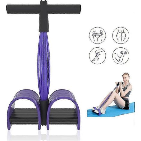Bandes de résistance améliorées à 6 tubes avec pédales et poignées - Cordes élastiques en latex durable pour l'exercice - Couleur violette (1/5)