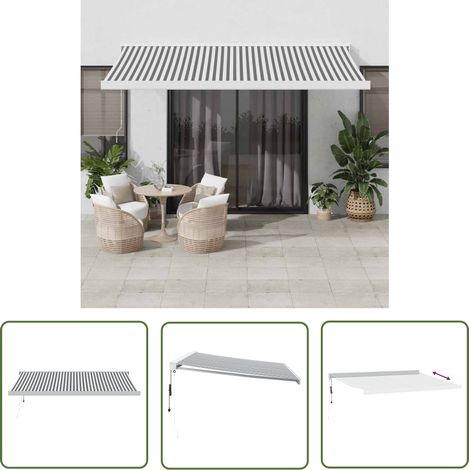 The Living Store Auvent rétractable anthracite et blanc 4,5x3 m tissu/aluminium - Auvent Retractable - Pergola Extensible - Abri Solaire - Parasol Mural - Protection Solaire (1/5)