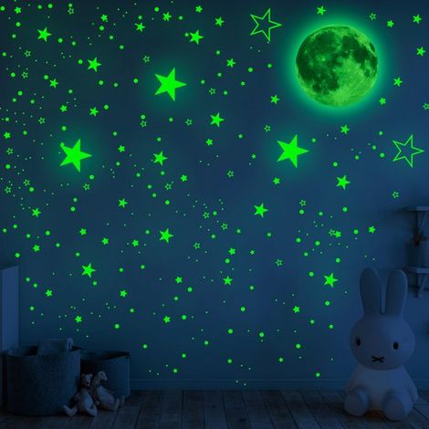 Stickers muraux chambre enfant - Étoiles et lune Glow - stickers étoiles et lune - chambre enfant - Stickers muraux - Décoration - lumineux - vert (1/3)