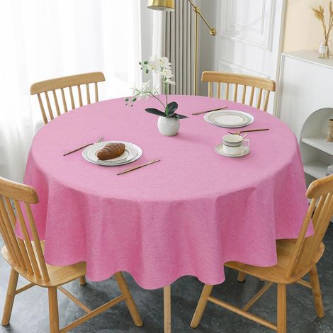 Tischdecke rund 160cm rosa Leinen-Optik abwaschbar wasserabweisend kratzfest