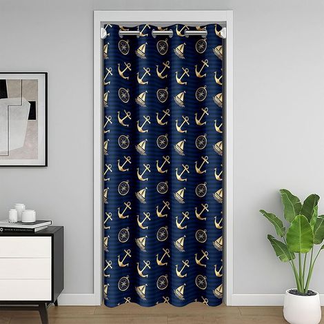 Rideau de porte avec ancre nautique, 86 x 203 cm, bateaux à voiliers, boussole, pour extérieur, aventure, marine, chambre à coucher - 86L X 203H cm (1 Panneaux) (1/5)