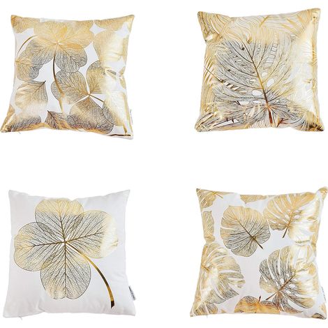 Lot de 4 taies d'oreiller décoratives housse de coussin feuilles d'estampage dorées 18 x 18 pouces 45 x 45 cm pour canapé chambre voiture (1/5)