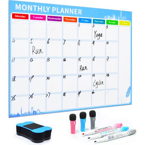 Tableau Blanc Calendrier Magnétique pour Frigo Tableau Planificateur de Repas et Agenda Magnétique Liste de Courses,Rappel Quotidien Planifier, Inclut 3 Marqueurs et Effaceur