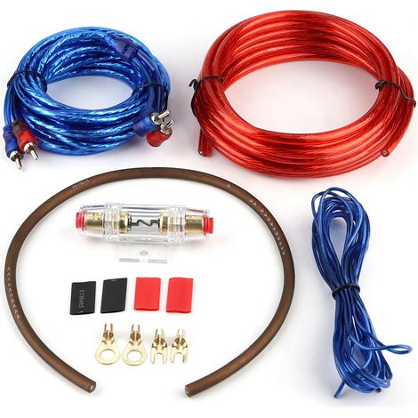Kit d'installation audio voiture avec ampli, caisson de basses, câble HP et fusible (1/5)