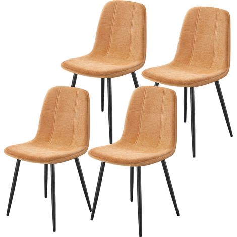 Chaises de Salle à Manger, Lot de 4, Pieds Réglables, Support Métallique, Nettoyage Facile, Tissu Chenille, PU Texturé Glacé, Marron (1/4)
