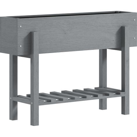 GagaJardiniere surelevee avec etagere inferieure et 2 trous de drainage bois de sapin 100x30x70.5 cm gris (1/5)